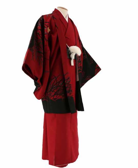 紋付袴レンタル・成人式・結婚式・卒業式|赤　紫の虎に黒の笹[身長177cm対応]No.319